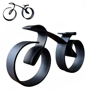 简约自行车艺术雕塑家居装饰3d金属墙艺术框架风格，铁丝网框架黑色自行车雕像桌装饰