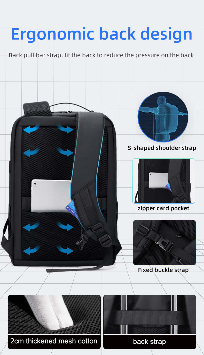 Sac à Dos Professionnel FENRUIEN Homme - Compartiment Ordinateur 15,6", Port USB, Sangle Valise - 45x32x16 Cm