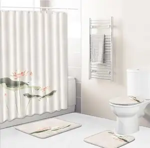 4 Pcs Badkamer Vloermat Sets Anti Slip Tulpen Ontwerp Douchegordijnen Bad Mat Contour Tapijt Wc Deksel Cover Tapijt