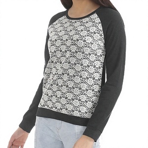 Women's Contrast <b>Raglan</b> Sweatshirt O Neck Long Sleeve Color Blocking Lace Front Logo Summer Autumn Casual Wear - Product Image 1