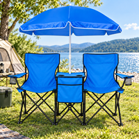 Ensemble de camping pliable tout-en-un avec table 2 en 1 et parasol, entièrement pliable dans un sac de transport, installation rapide pour pique-nique en plein air ou plage