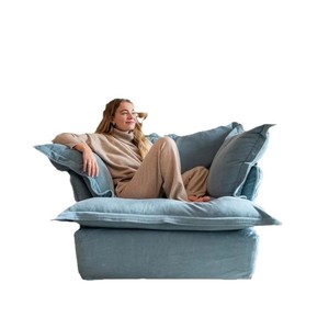 Set Divano a L Design Giapponese in Cotone-Lino <span class=keywords><strong>e</strong></span> Velluto, Divano Letto Confortevole per Soggiorno, <span class=keywords><strong>Arredamento</strong></span> Moderno in Tessuto Morbido - Product Image 6