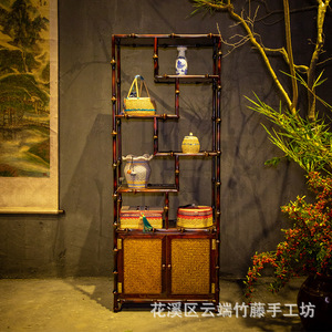 Bamboo Handmade Antique Display Shelf Ming Style Multi Layer Tea Set Storage Rack - Product Image 1