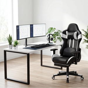 Chaise de jeu confortable en cuir PU blanc, <span class=keywords><strong>fauteuil</strong></span> d'ordinateur de <span class=keywords><strong>luxe</strong></span> 2D confortable, pivotant à 360°, Cadeira <span class=keywords><strong>Gamer</strong></span> avec repose-pieds - Product Image 2