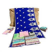 Châle en mousseline bleu roi pour femme, broderie feuille blanche, bord festonné, léger et respirant, vente en gros, OEM ODM personnalisé