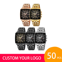 Montre-bracelet Skmei 2434 à cadran carré, calendrier, étanche, de luxe, en acier inoxydable, pour homme, style business, quartz