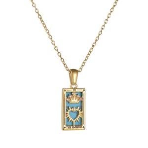 Nouveaux colliers en acier inoxydable plaqué <span class=keywords><strong>or</strong></span> 18 carats, émail coloré, pendentif vintage en zircon, collier avec carte - Product Image 6