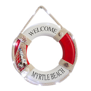 Anneau de sauvetage en bois de style méditerranéen, 30cm, fonctionne à piles avec lumière, décoration murale circulaire pour la maison, pour les chambres d'enfants - Product Image 4