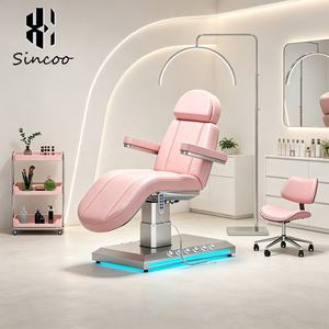 Cama de Estética Eléctrica de Lujo, Color Rosa, Moderna, de Cuero PU, con Base de Acero Inoxidable, 3 Motores, Reclinable, para Tratamientos Faciales y de Pestañas - Product Image 1