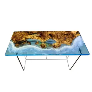 モダンなティーテーブル家の装飾デザイン川氷河アイスクラックエポキシ樹脂テーブル