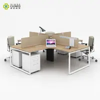 एल आकार वाणिज्यिक डेस्क 4 स्थानों आधुनिक धातु कार्यालय स्टाफ मेज डिजाइन