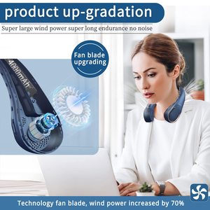 Ventilateur de cou portable sans lame, nouveau design 2023, ultra silencieux, 4000 mAh, 3 vitesses, rechargeable par USB, ventilateur de cou personnel portable - Product Image 2