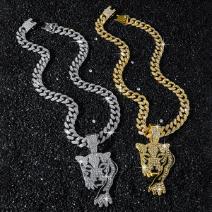 New Simple Personalization Design Shine Alloy Leopard Head <b>Animal</b> Pendant Necklace Hiphop Mens Necklace Wholesale Jewelry Trendy - Product Image 1