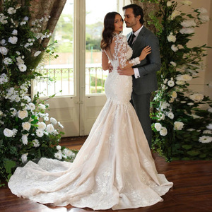 White Mermaid Wedding Dress With Floral Lace Sweetheart Neckline And Train For Bridal Wear - Product Image 2