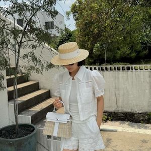 天然草スカラップフラットトップ麦わら帽子女性フレンチブリティッシュスタイル春夏ビーチ休暇日焼け止め - Product Image 2