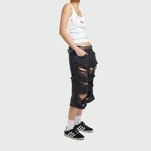 Novedad: Pantalones Cortos Vaqueros Vintage para Hombre, Estilo Urbano, Personalizados, Holgados, Negros, Rotos, Desgastados y Destruyidos - Product Image 4