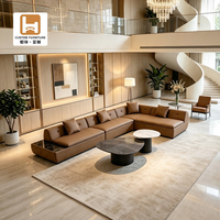 Canapé d'angle américain personnalisable, mobilier moderne de luxe élégant, canapé modulaire en forme de L en bois et cuir pour salon
