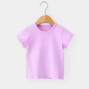 T-shirt manches courtes pour enfants, col ras du cou, blanc, sans impression, 100% coton, pour garçons et filles