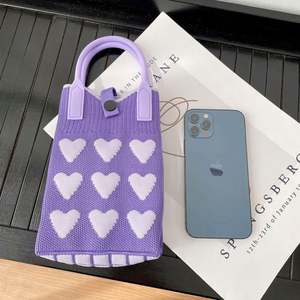 Bolso de Mano Tejido a Crochet de Diseño Moderno, Mini Bolso Bandolera para Teléfono, Bolso Tote Tejido con Forma de Corazón para Mujer - Product Image 5
