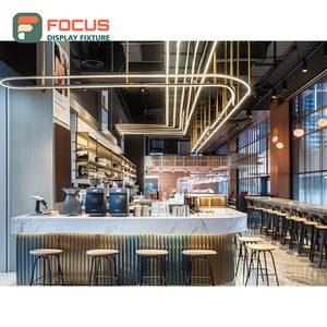 Comptoir de service à café autoportant, station de barista, étagère de caisse, comptoir de café en placage de chêne - Product Image 4