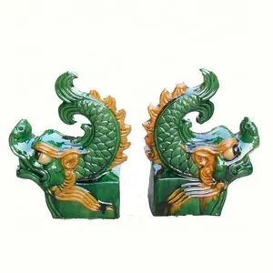 Traditionele Chinese Tuin Gekleurde Glazuur Decoratie Dak Nok Einde Ornament Tegel Met Drakenpatroon