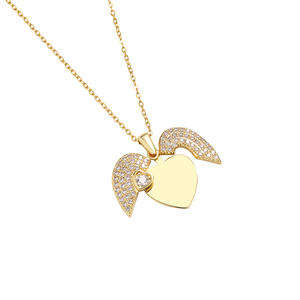 Collana a Cuore a Doppio Strato Personalizzata con <span class=keywords><strong>Nome</strong></span> Inciso e Ali Staccabili, Gioiello Regalo - Product Image 3