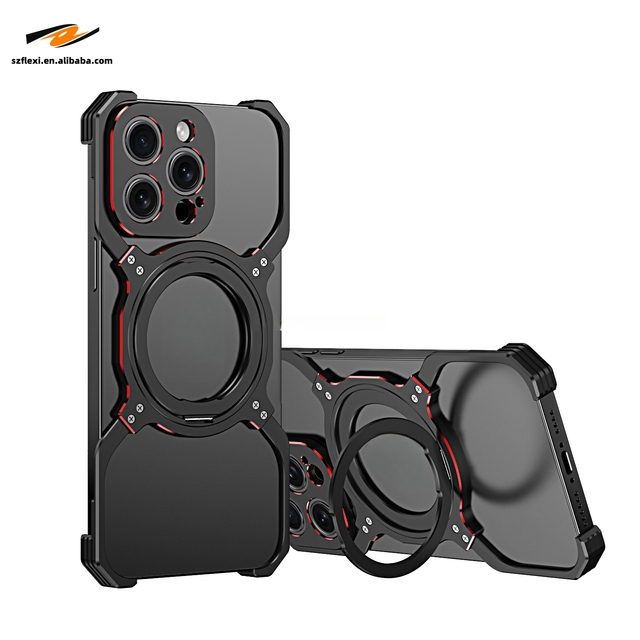 Magnetic Stand Metal Bumper Case for iPhone 15 14 13 Pro Max Rimless Heat Dissipation Shell Lens Protection Cover