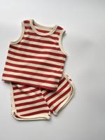 Ensemble de débardeurs et shorts pour nouveau-né personnalisé à rayures gaufrées pour enfants 2pcs vêtements gaufrés doux pour bébé