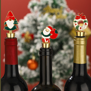 Christmas Wine Stoppers Metal <b>Bottle</b> Stopper Set <b>Elf</b> Santa Wreath Design Holiday Gift - Product Image 1