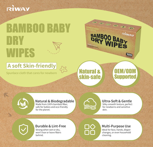 Lingettes sèches pour bébé en bambou biodégradable OEM, 100 pièces, écologiques, à base de plantes, douces, non tissées, pour peaux sensibles, soin bébé et maman - Product Image 5