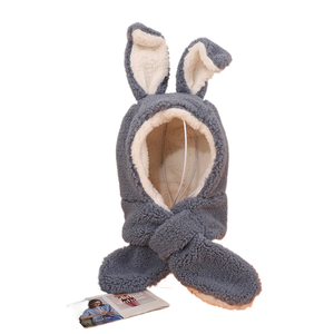 Bonnet une pièce pour enfants automne-hiver, avec oreilles de lapin mignonnes, écharpe intégrée – motif dessin animé, extérieur, peluche épaisse, vente en gros - Product Image 1