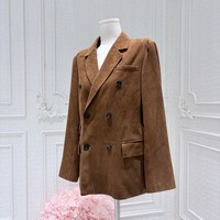 Veste en cuir pour femme à revers cranté et double boutonnage, style blazer en daim et peau de mouton, idéale pour les soirées