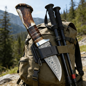 Couteaux <span class=keywords><strong>de</strong></span> chasse à lame fixe en acier Damas <span class=keywords><strong>de</strong></span> haute qualité, fabrication directe d'usine, vente en gros, personnalisés, OEM ODM, pointe tombante - Product Image 3