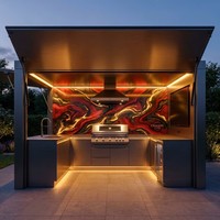 Innovadora Estación de Cocina Modular para Exteriores con Cubierta Abatible Motorizada, Acero Inoxidable, Moderna, Resistente a la Intemperie, para Patio o Sala de Estar