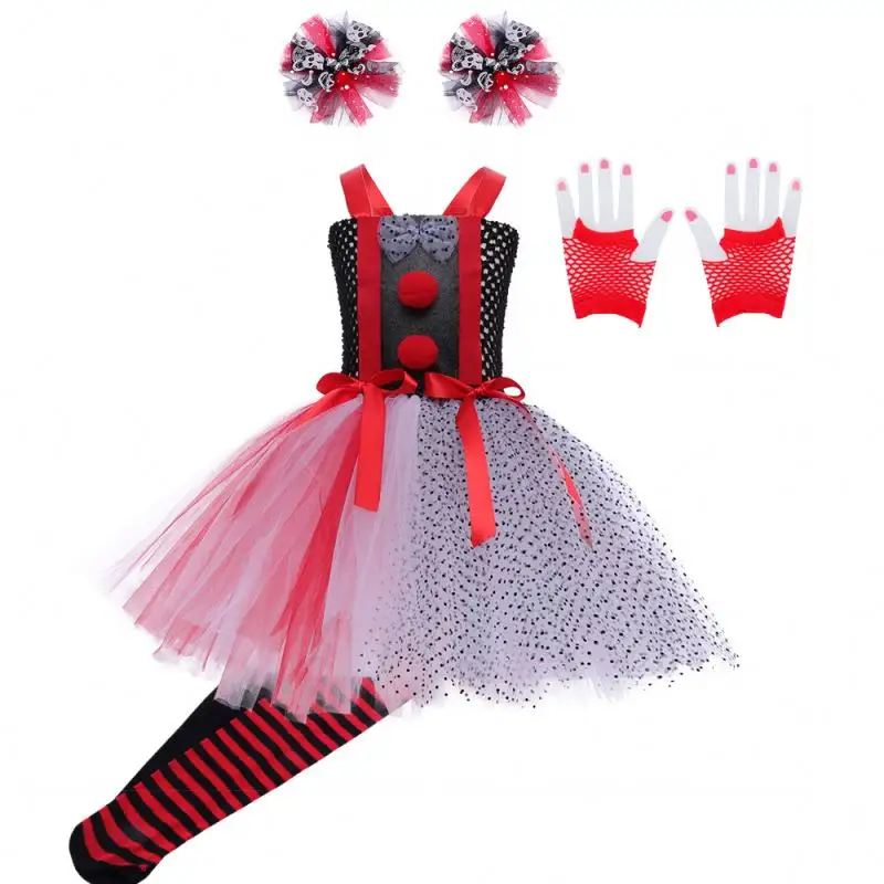 Disfraz de Halloween de Joker Revival, disfraz de juego de rol, Cosplay, baile de maquillaje, vestido de malla para niña, disfraz rojo y negro
