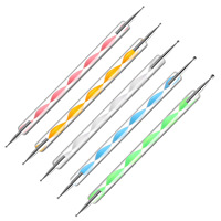 Juego de 5 Herramientas Premium para Decoración de Uñas, Doble Punta, Mango en Espiral de Cristal, Pluma para Recoger Diamantes de Imitación, Suministros para Diseño de Puntos en Manicura DIY