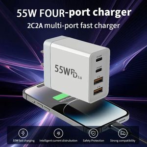 UK EU US AU <b>Plug</b> 2 <b>USB</b>-QC 3.0 2 Type-C Fast GAN Pd 55W Fast Charging 4 Ports Phone Chargers for Mobile Phones - Product Image 4