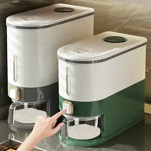 Dispensador de arroz Contenedores de almacenamiento de granos y tazas medidoras Dispensador de almacenamiento con tapa para el hogar Cocina Despensa Arroz Soja Maíz