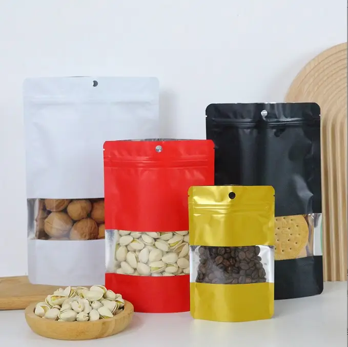 Vente en gros de plastique laminé coloré feuille d'aluminium à l'intérieur de la pochette debout sac étanche et de qualité alimentaire paquet dans les noix