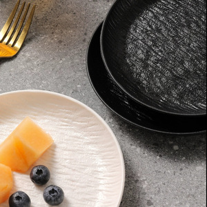 Lightweight Elegant Rock Texture Bone Dish Round White 4 Pack For Hotel Party Fruit Cake Serving - Product Image 4
