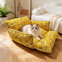 Vente directe usine – Nouveau lit-cave carré multifonctionnel en polyester imprimé floral pour chat, portable, amovible et lavable, idéal pour la voiture