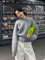 Pull en cachemire décontracté personnalisé à col rond pour femme, tricoté ample avec logo frontal, idéal pour l'automne