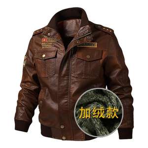 Chaqueta De cuero marrón para hombre, <span class=keywords><strong>ropa</strong></span> De talla grande, Cazadora Bomber - Product Image 6