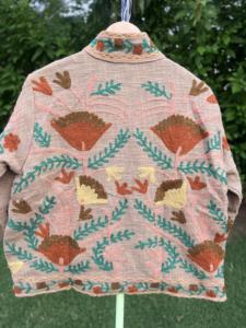 TNT Embroidered Knitted Floral Cotton Bomber <b>Jacket</b> <b>Women</b> Autumn/<b>Spring</b> Dusty Peach / Blush Pink (base Fabric) Brown - Product Image 6