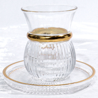 Ensemble de tasses à café et soucoupes en verre de couleur personnalisée, style vintage, pour la maison, le restaurant, tasses à café turques arabes en verre