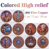 Pièce de monnaie en cuivre pur 999 de 1 oz, série Alien 3D en relief, Monde au-delà de l'Univers, couleur UV, édition collector colorée