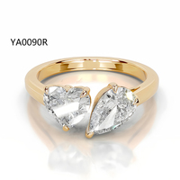 Bague de fiançailles ouverte moderne à deux pierres Toi et Moi en moissanite, bague de mariage à deux pierres, argent 925 plaqué or