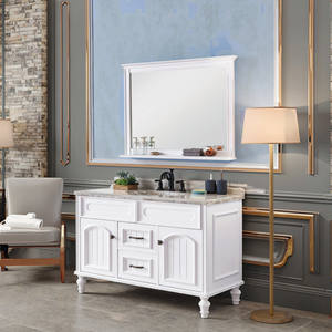 Hiện Đại Pháp Phong Cách Rắn Gỗ Phòng Tắm <span class=keywords><strong>Vanity</strong></span> Thanh Lịch Sơn Bảng Điều Chỉnh Sàn Đứng Tắm Gương Với Gốm Lưu Vực - Product Image 6