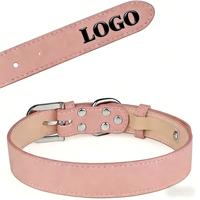 Collar de Perro de Cuero PU Rosa Suave, Collar Ajustable para Perros y Gatos Pequeños, Medianos y Grandes, Cómodo con Hebilla de Metal