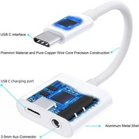 Adaptateur audio USB-C vers 3,5 mm AUX avec sortie AC, convertisseur 2-en-1 pour téléphone portable, tablette, ordinateur portable